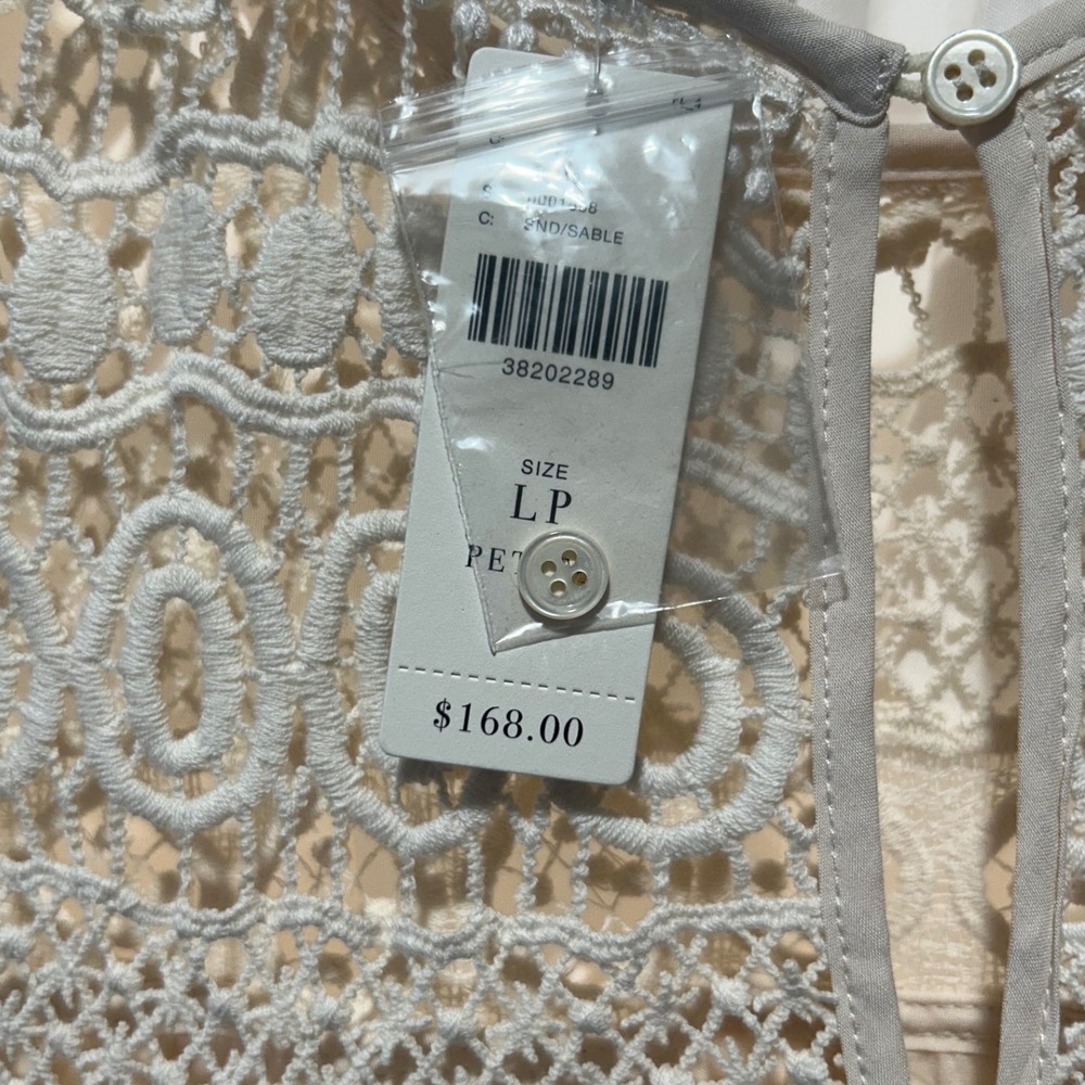 Maeve Crochet Cream Lace Shift Dress Ivory Boho Cap Sleeve Mini Sz Large Petite - Picture 6 of 10
